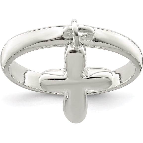 Sterling Silver Solid Cross Dangle Ring (Size 6) Made In India qr963-6