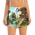 thumbnail image 2 of Balery Cartoon Mushroom House Pantalones cortos deportivos para mujer con forro y dos bolsillos, elásticos, para entrenamiento, gimnasio, yoga-Large, 2 of 7