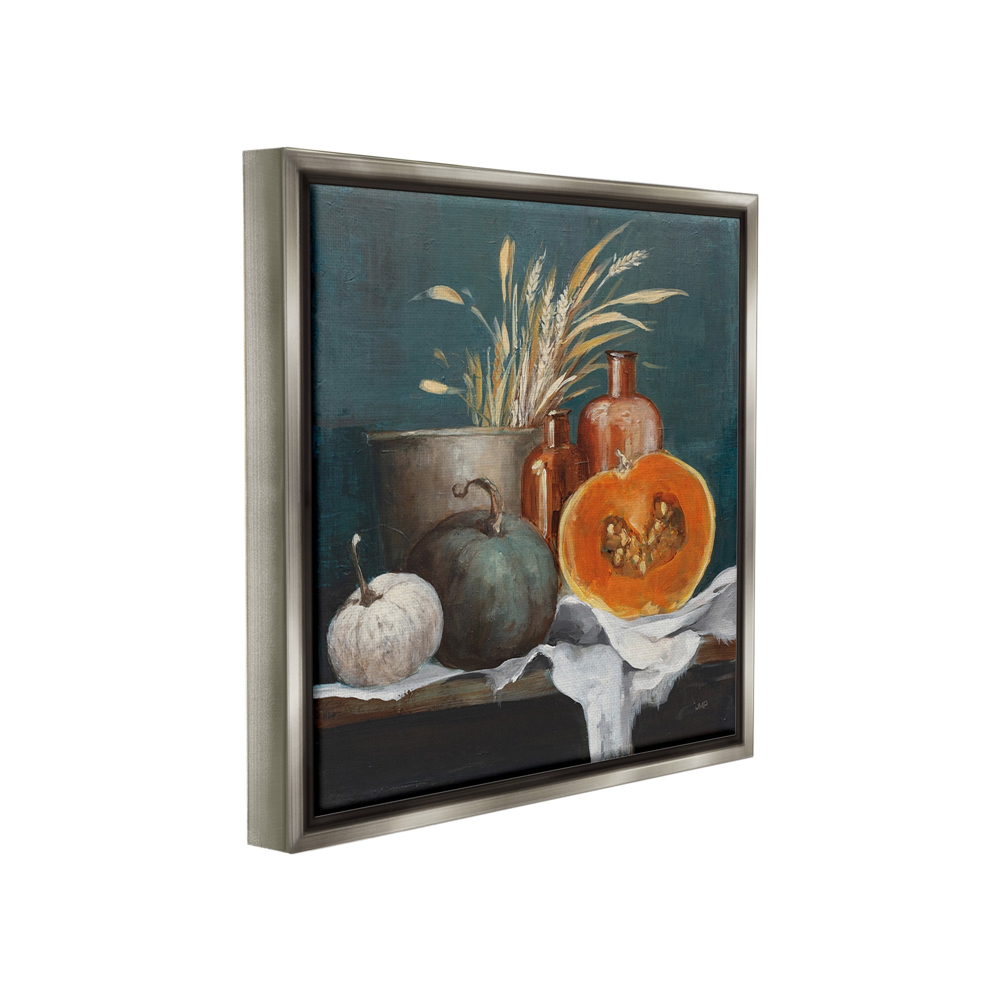 Stupell Industries Autumn Harvest Still Life Botanical & Floral Painting Gray Floater Framed Canvas Art Print Wall Art, 18 x 18