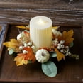 thumbnail image 4 of Btomtd Diameter 25cm Pumpkin Maple Leaf Berry Wreath Candle Holders Thanksgiving Halloween Table Decor with Scented Garland, A, 4 of 9