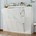 thumbnail image 3 of Queen Size Murphy Bed with 2 Wardrobe and Storage Shelf, Multifunctional Foldable Platform Bedframe for Guest-Room, Bedroom, White, 3 of 8