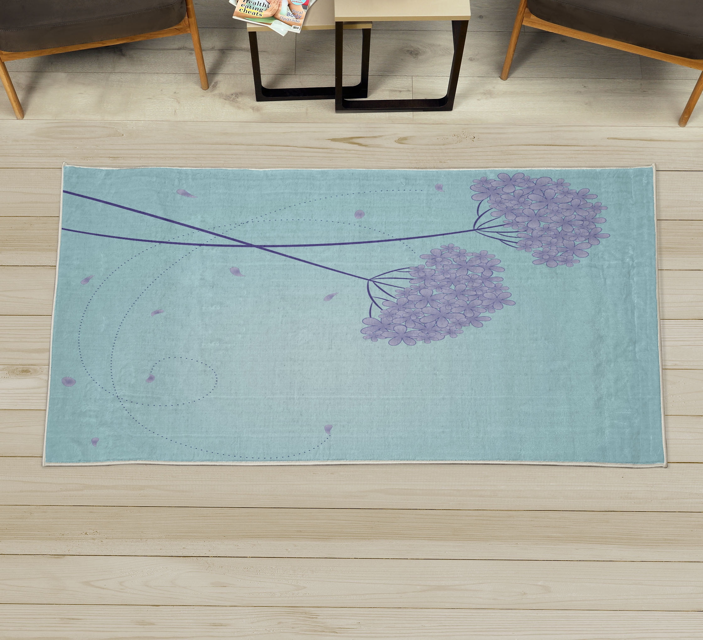 Allium Flower Decorative Rug, Floral Design with Swirl Lines Falling ...