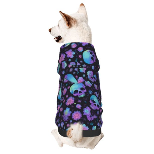Fotbe purple Skull flower Sudadera con Estampado para Perros Pequeños – Suéter con Capucha para Mascotas, Tela Suave de Forro Polar con Bolsillo-Medium