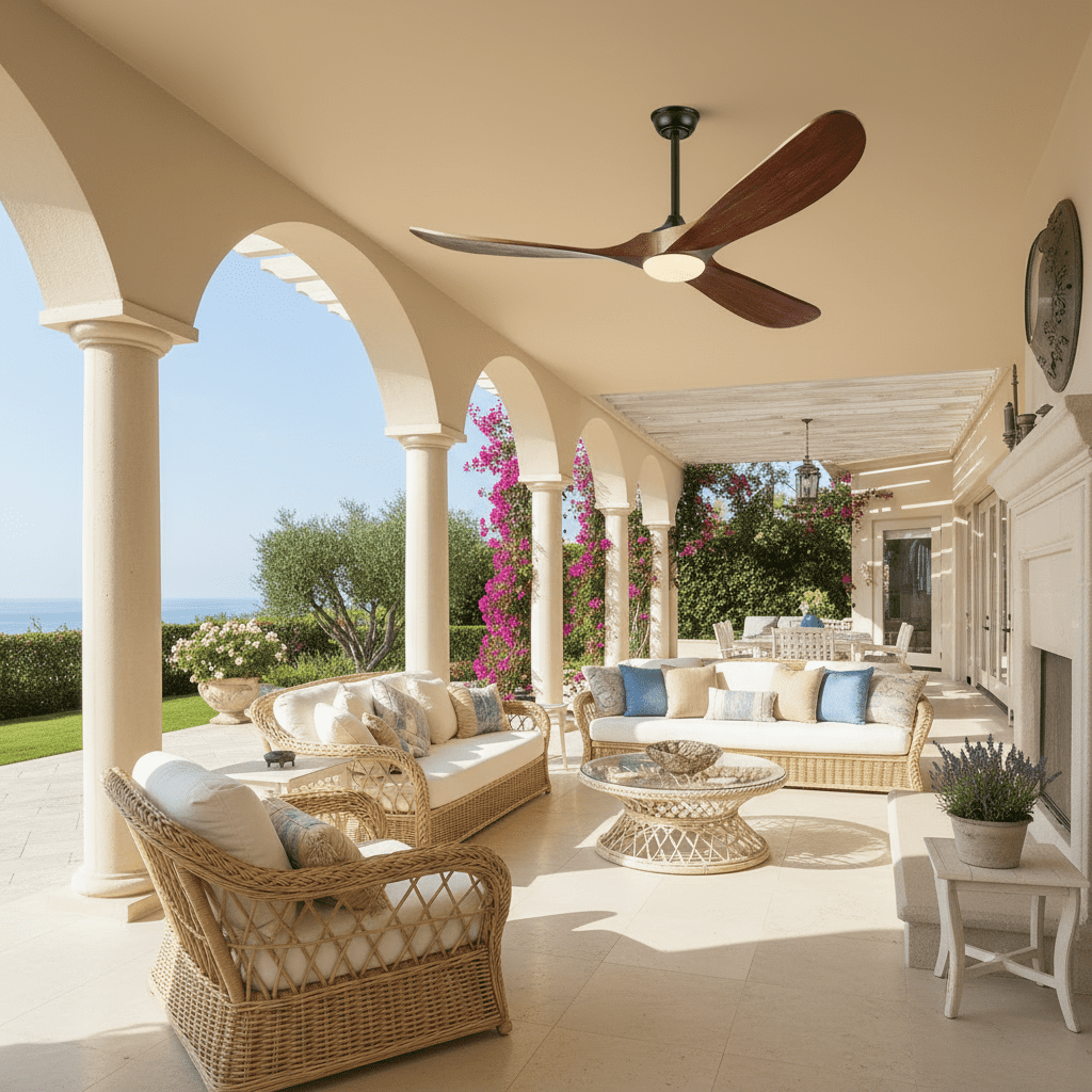 72" 3-Blade Ceiling Fan with Light & Remote – 6-Speed High CFM Quiet DC Motor, Solid Walnut Wood Blades, Indoor/Outdoor/Patio (Coastal/Farmhouse)