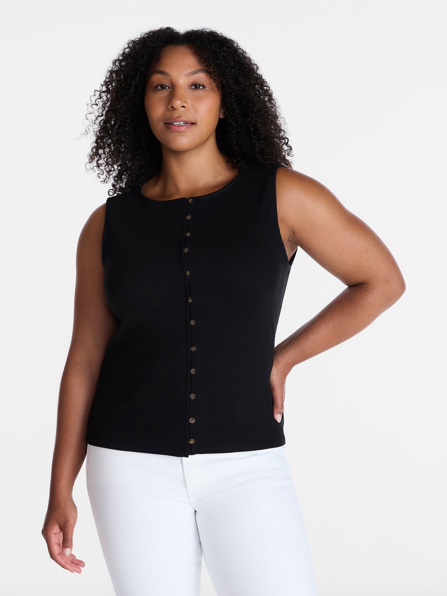 Time and Tru Women's Button Front Tank Top, Size XS-XXXL