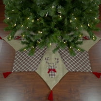 Northlight 48" Red and Brown Burlap and Plaid Reindeer Christmas Tree Skirt with Tassels