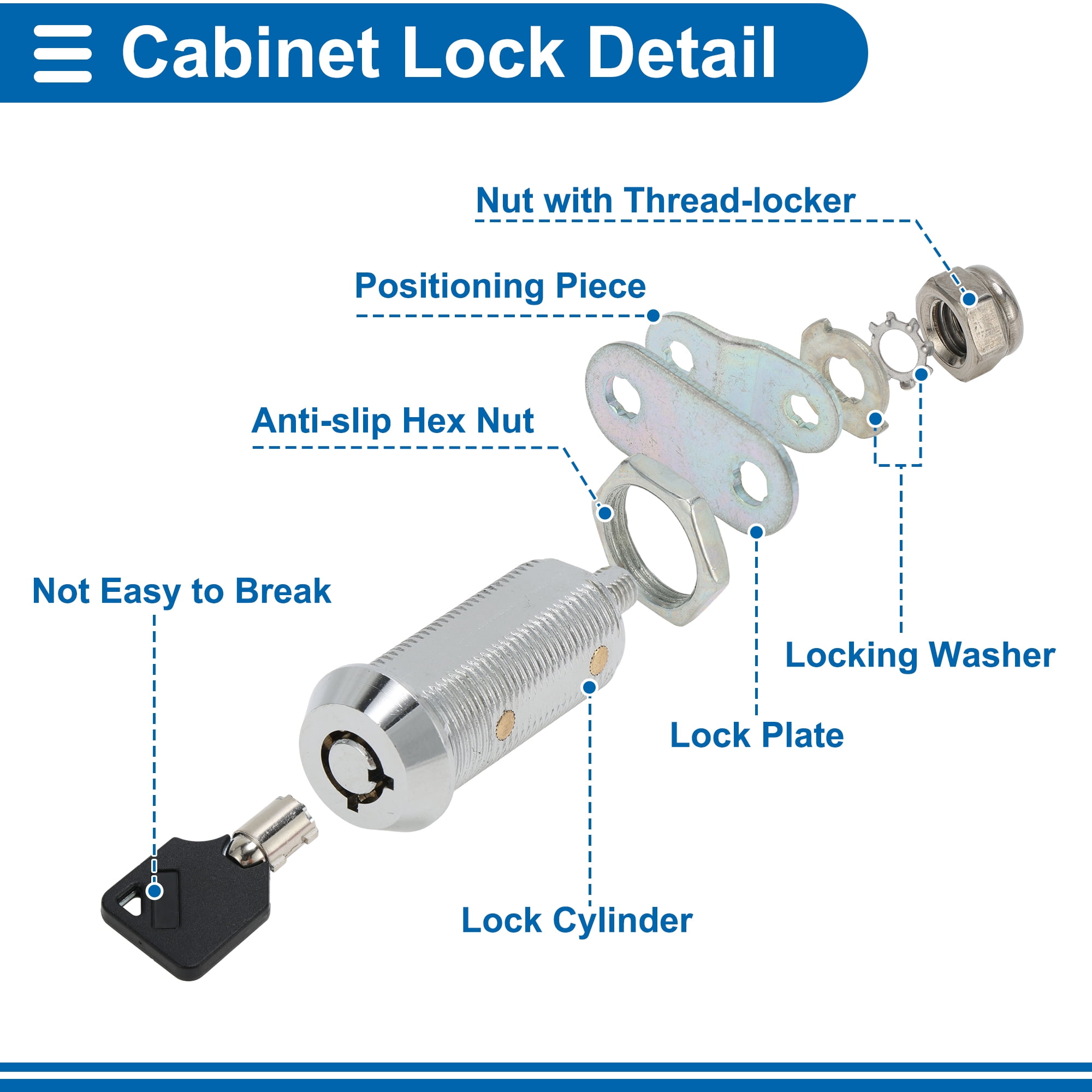Unique Bargains Cam Locks RV Storage Lock with Keyed Alike 1-1/2" Cylinder Fits 1-1/4" Max Door Thickness for RV Compartment Camper Trailer Cabinet and Toolbox