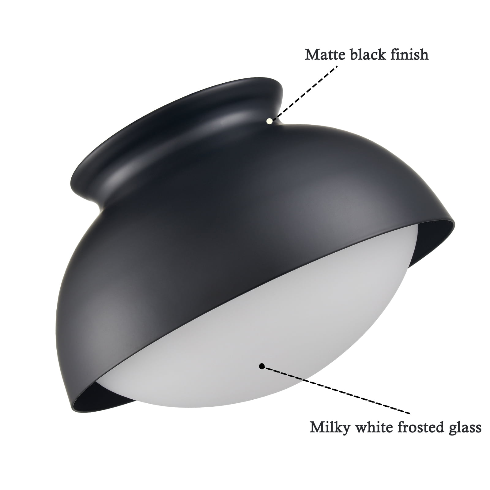 Claxy 9" Black Bwol Flush Mount Ceiling Light with Milk Glass Shade