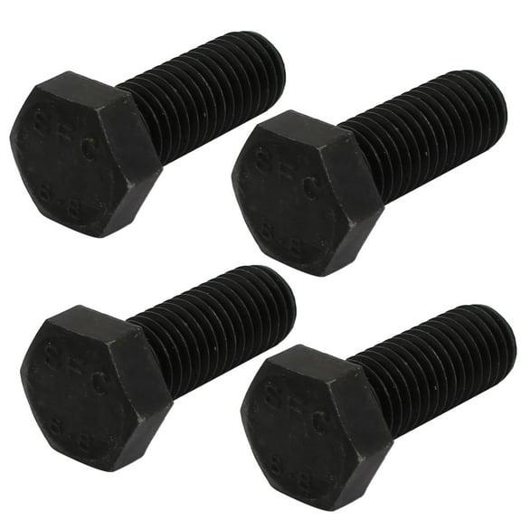 8.8 Grade M12x30mm Full Threaded Left Hand Thread Steel Hex Head Bolt Black 4Pcs