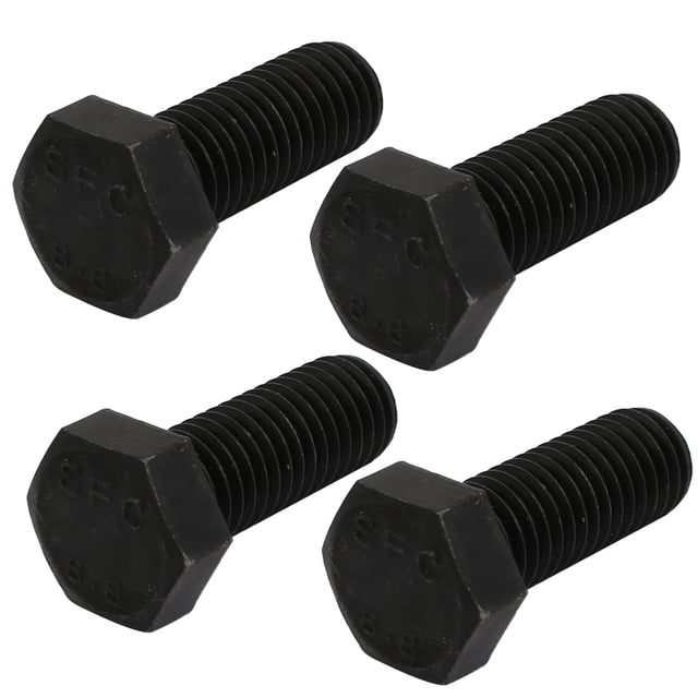 Unique Bargains 8.8 Grade M12x30mm Full Threaded Left Hand Thread Hex Head Bolt Black 4pcs