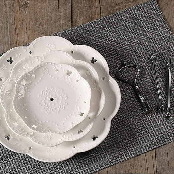 3-Tier Porcelain Cupcake Stand with Embossed Design - Elegant Dessert Serving Tray for Tea Party, Wedding & Birthday