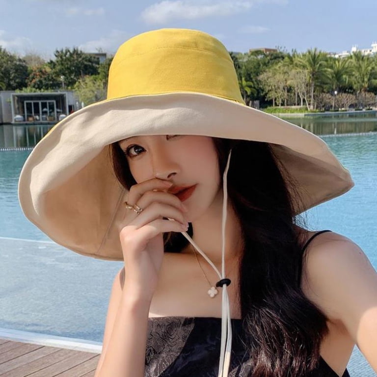 Inevnen Reversible Bucket Hats for Women, Wide Brim Sunhat 