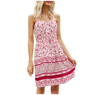IROINNID Sundress For Women Square Neck Fashion Party Dress Backless Camisole Sexy Ladies Floral Beach Dress Prints Elastic Waist Sleeveless Dress