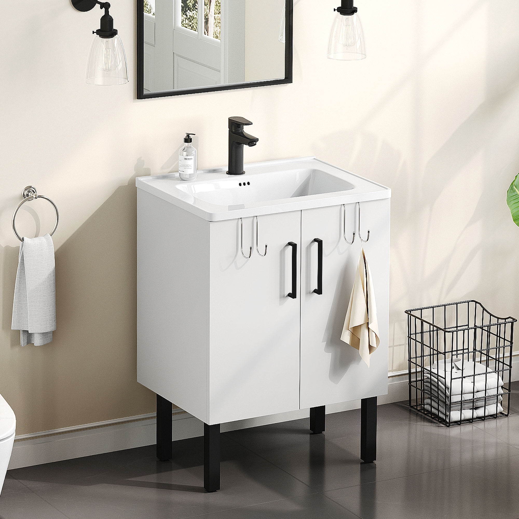Uforic 24 Inch Bathroom Vanity with Sink Top, Free Standing Bathroom Storage Cabinet with Under-mount Sink, White