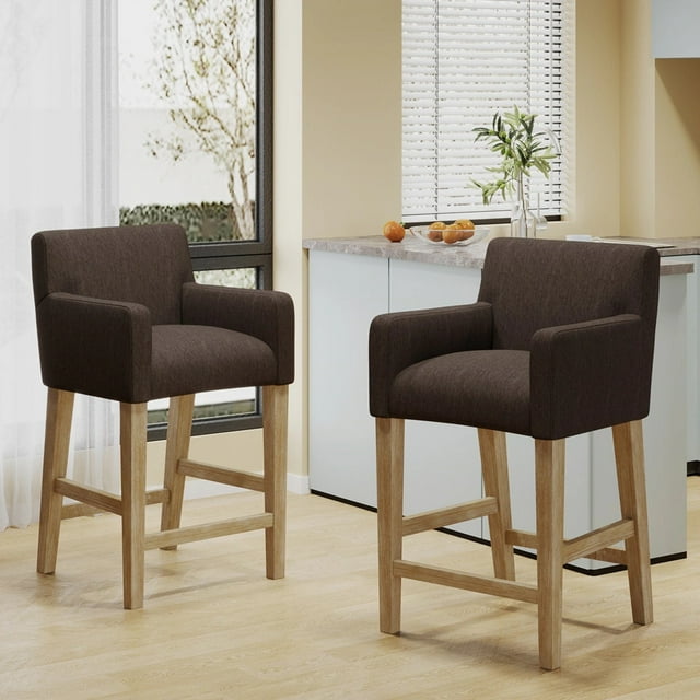 Set of 2 Upholstered 26 inch Counter Stool - Brown/Weathered Brown