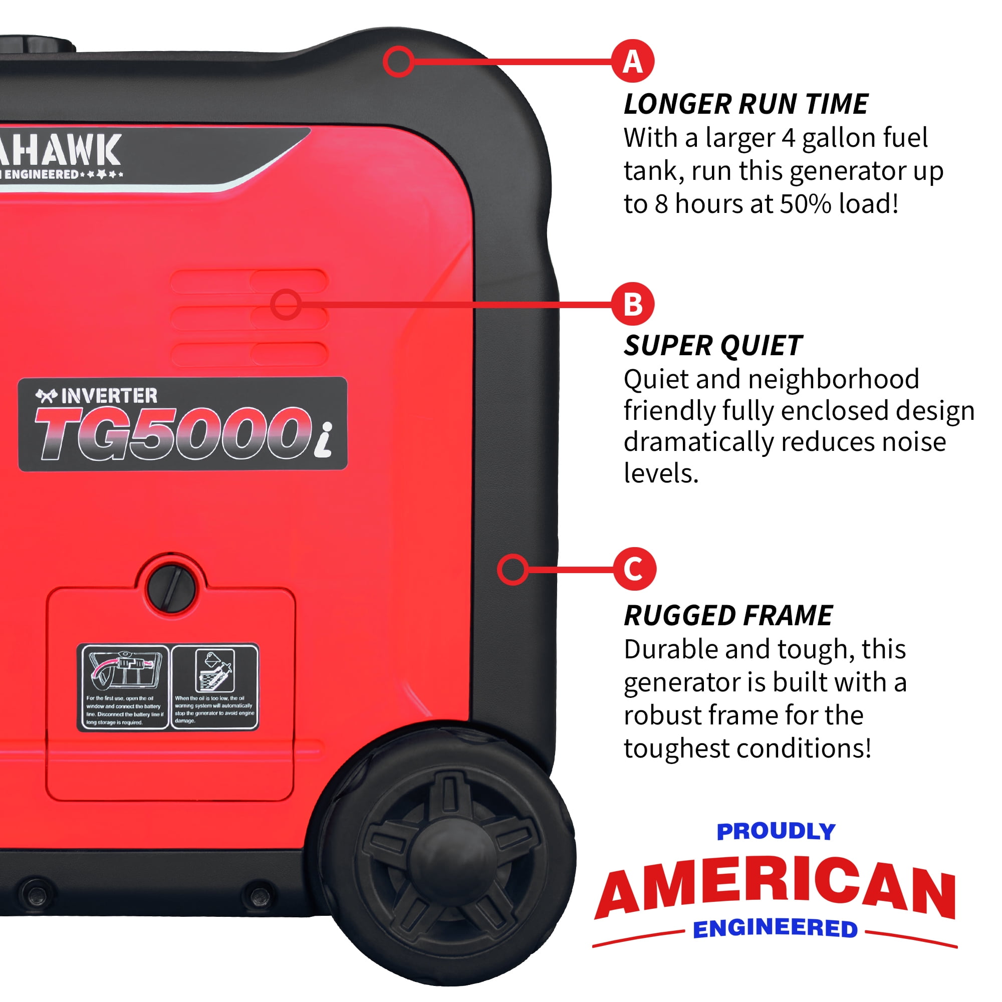 5500 Watt Inverter Generator Super Quiet Portable Gas Power Residential Home Use