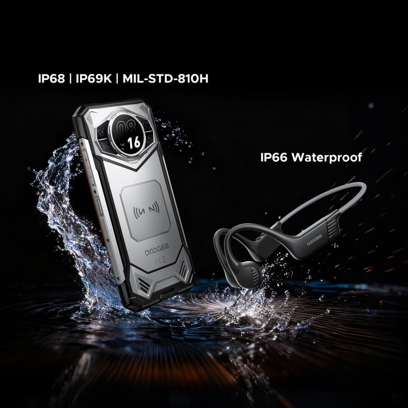 DOOGEE S200 Rugged Phone Unlocked with BoneBeat Run Earphones, 5G, Android 16, 48GB+256GB/2TB, 10100mAh, 6.72"FHD + 120 Hz Display with 1.32" Rear Screen, IP68/IP69K/NFC/Fingerprint/GPS