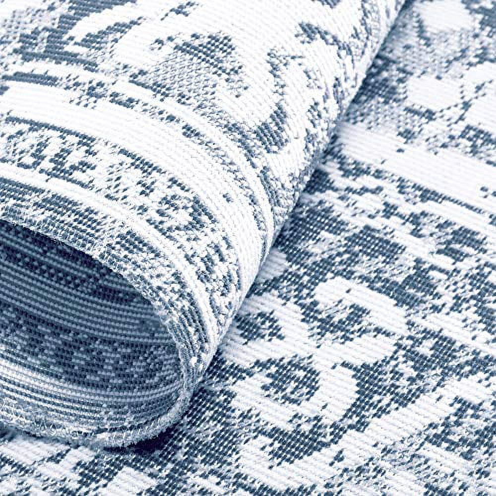 Nicole Miller New York Patio Sofia Ivy Transitional Distressed Indoor/Outdoor Area Rug, Navy Blue/Ivory, 5'2"x7'2"