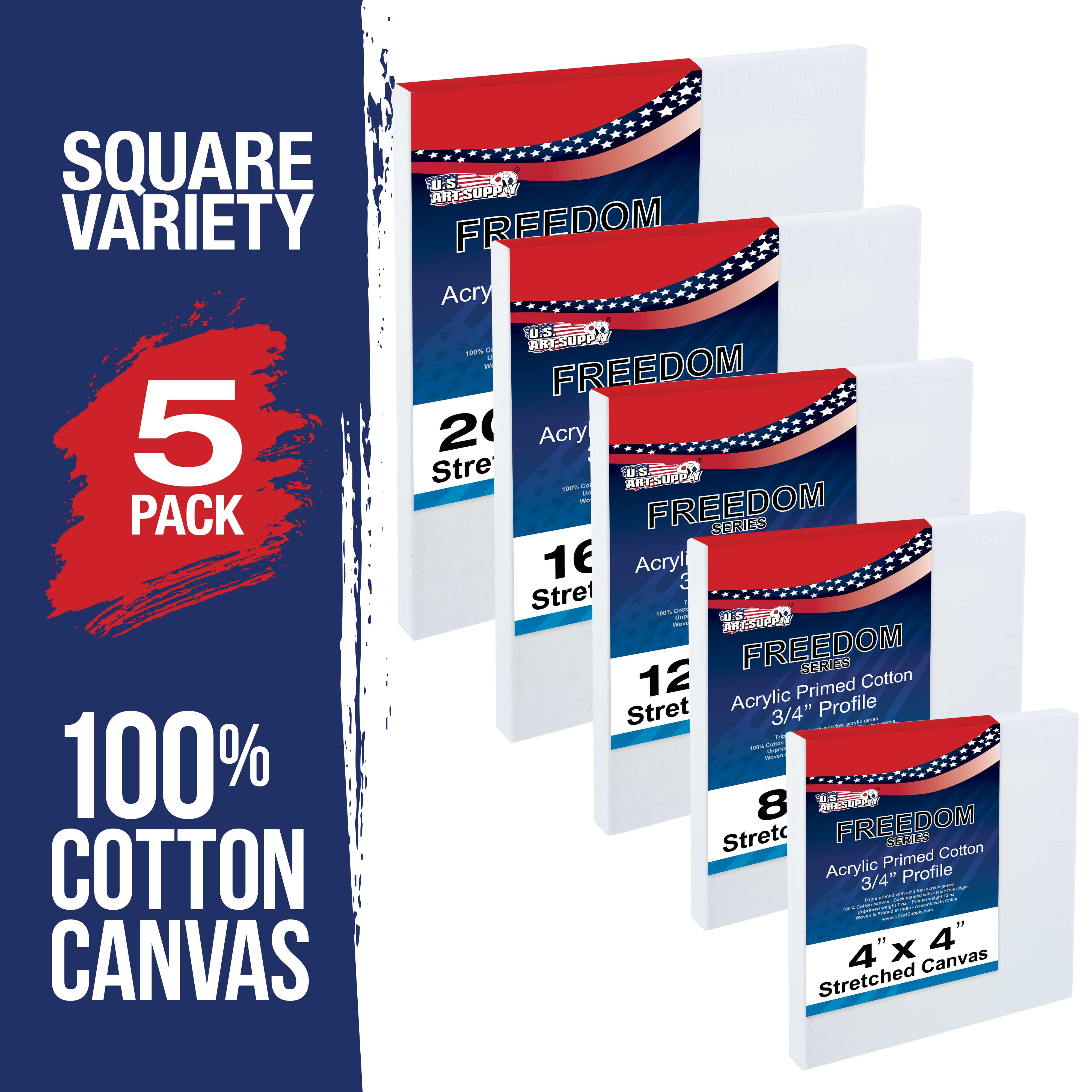 Square Professional Quality Stretched Canvas 12-ounce 5-Piece Variety Pack 