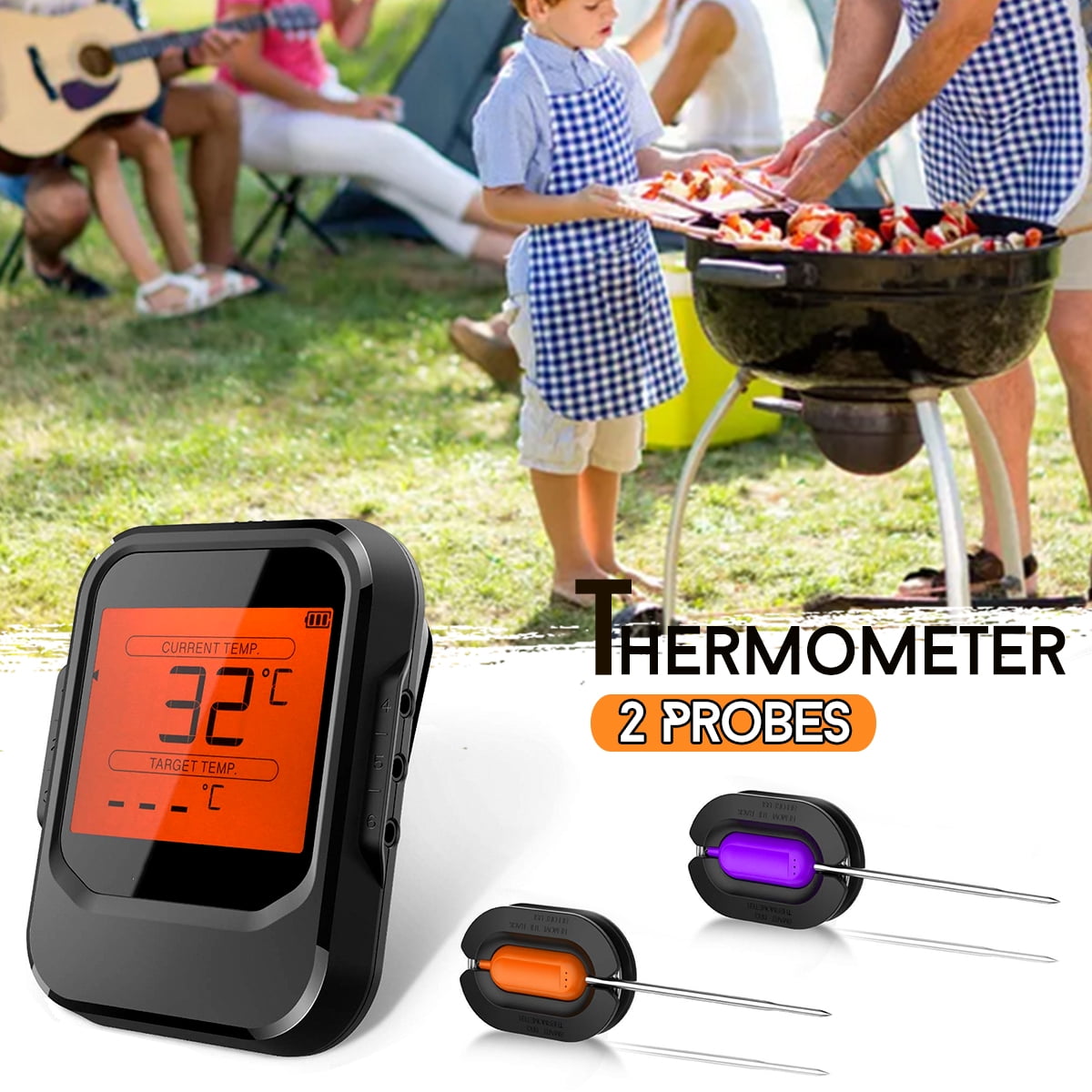 Wireless LCD Meat Thermometer 2 Probes Cooking BBQ Oven Grills Party