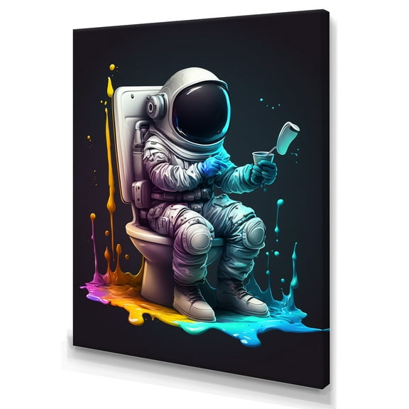 Designart Astronaut Sitting On The Toilet II Canvas Wall Art