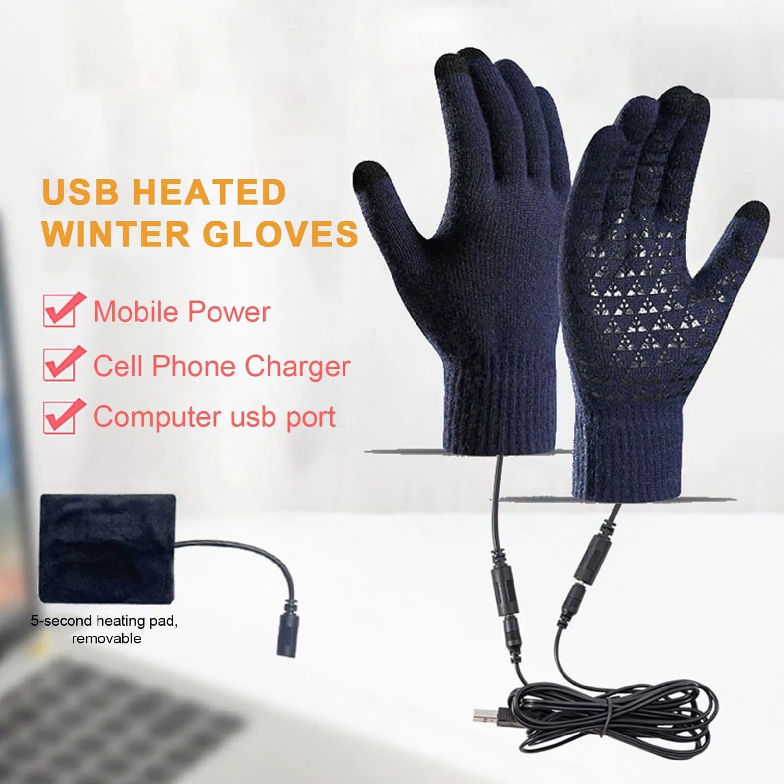 Heated Touchscreen Winter Gloves USB Rechargeable for Cold Weather,Thermal Warm Gloves for Men Women with Upgraded Heating,for Outdoor Skiing&Winter Activities,Soft Knit Lining Gloves