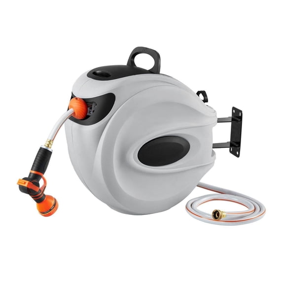 Retractable Hose Reel 115ft x 1/2", Wall Mounted Water Hose Reel with Auto Rewind, 180° Swivel, 9-Pattern Nozzle - Garden, Lawn, Car Washing