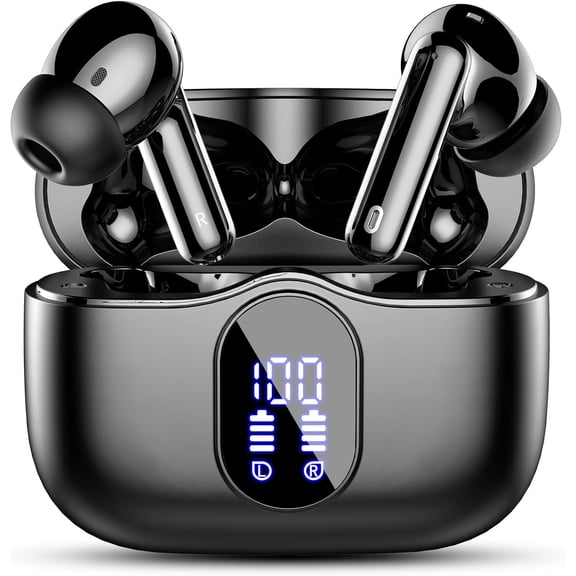 Wireless Earbuds, Bluetooth 5.4 Headphones Bass Stereo, Ear Buds with Noise Cancelling Mic LED Display, 36H Playtime in Ear Earphones, IP7 Waterproof Sport Headset for Android iOS