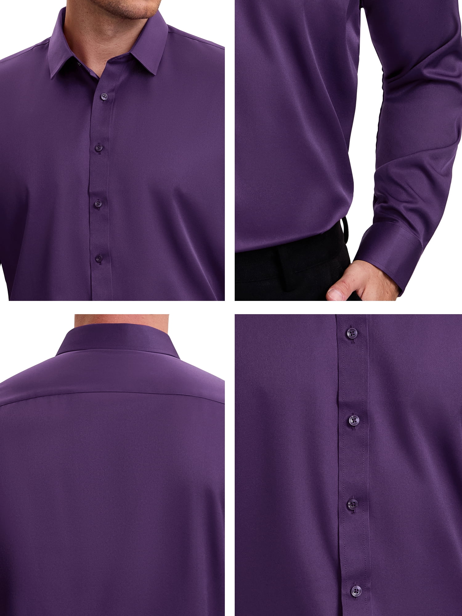 DARING DIVA Men's Point Collar Long Sleeve Button Down Formal Shirts XL Dark Purple