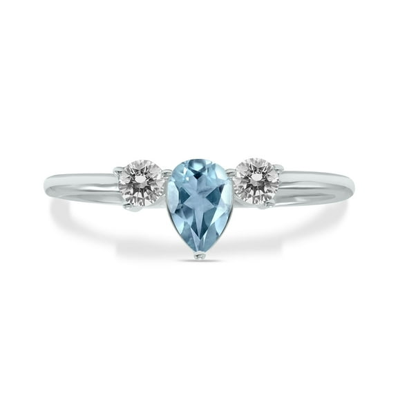 SZUL Women's 1/2 Carat TW Pear Shape Aquamarine and Diamond Ring in 10K White Gold