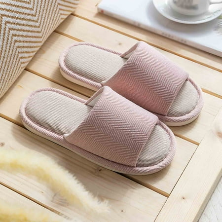 

Cathalem Womens Clog Slippers Couple Models Shoes Indoor Non Slip Home Slippers Four Seasons Linen Wedge Slippers for Women Pink 7.5