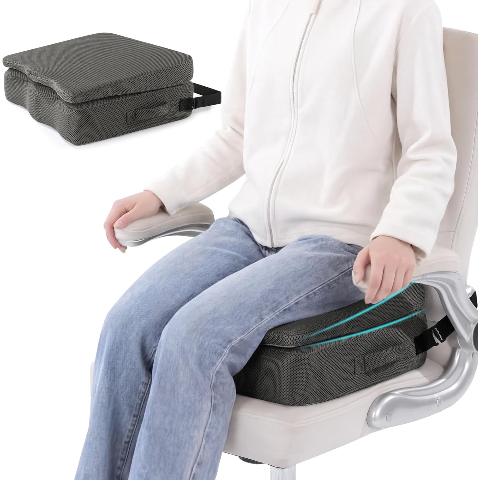 Adjustable Thick Seat Cushion to Raise Height, Ergonomic Hip Cushion Post Surgery for Long Sitting, Memory Foam Hip Replacement Recovery Aids with Anti-Slip Strap(Gray)