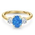 thumbnail image 3 of Gem Stone King 1.71 Ct Oval Fancy Blue Zirconia 18K Yellow Gold Plated Silver Ring, 3 of 6