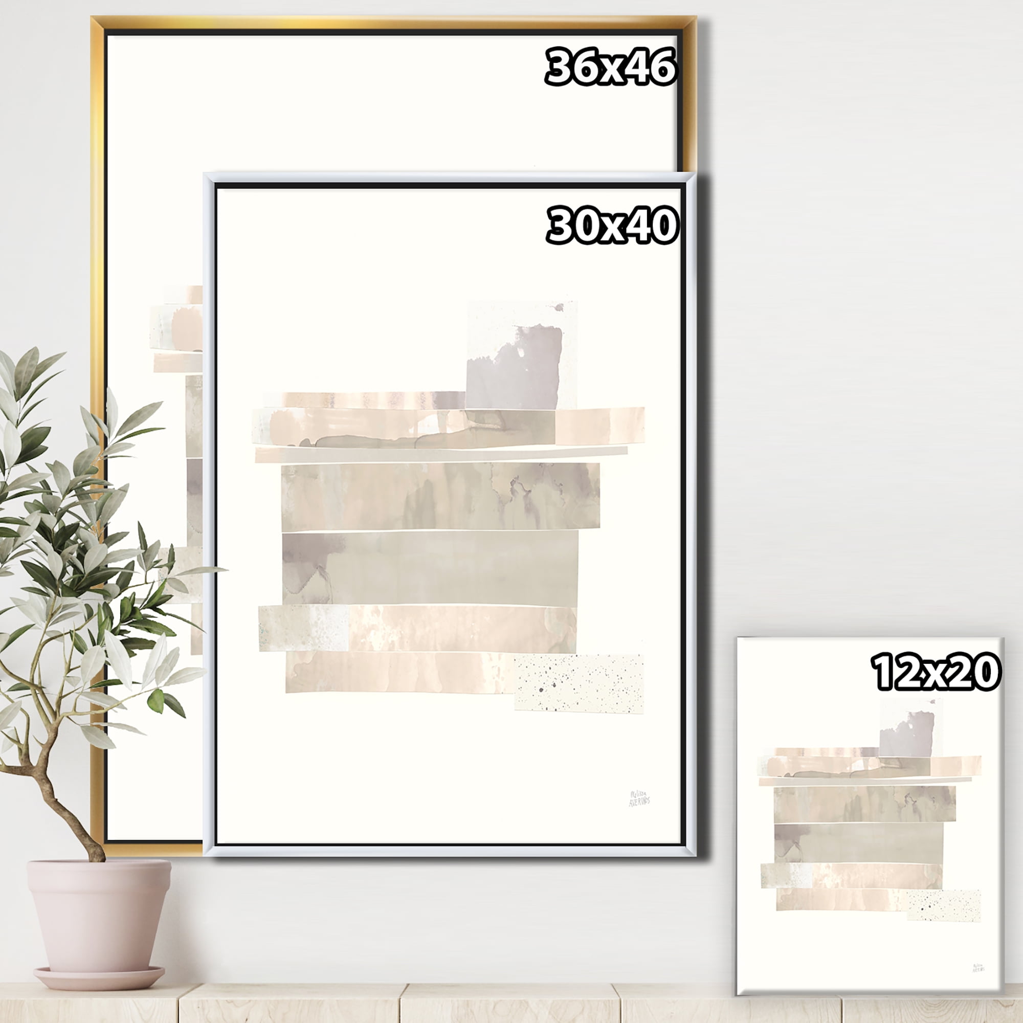 Designart ' Geometric Neutral Form II ' Shabby Chic Framed Canvas