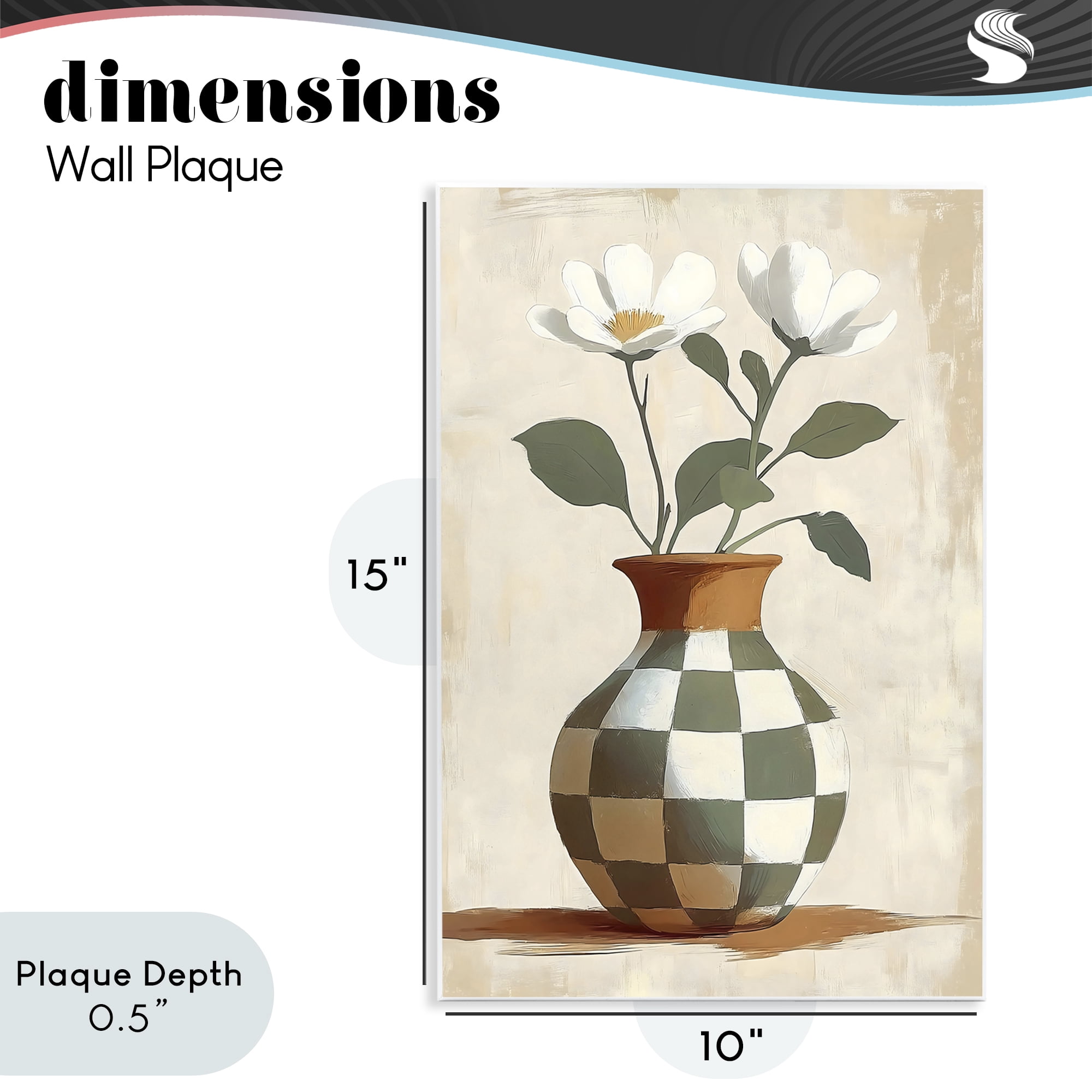 Stupell Industries Checkboard Green Flower Vase Wall Plaque Art, design by Creative Studio
