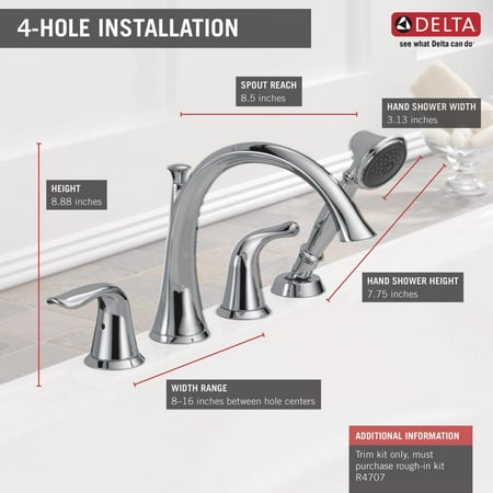 Delta Lahara Roman Tub Filler with Hand Shower, Available in Various Colors
