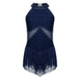 thumbnail image 2 of Aislor Girls Kids Sparkle Rhinestone Sleeveless Fringe Tassel Latin Dance Dress Performance Navy Blue 6, 2 of 7