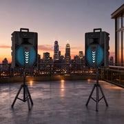 Dazone Portable 15 Bluetooth Speaker Reachargeable Subwoofer Heavy Bass Party PA System, Trolley Stereo Tailgate, With Handle, Wheels, Microphone, Remote, FM Radio Karaoke DJ RGB LED Light