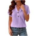 thumbnail image 2 of vigerkar Women's V Neck T Shirt Short Sleeve Casual Basic Tops Loose Fit Henley Tee Summer Lightweight Blouse (Purple, M), 2 of 9