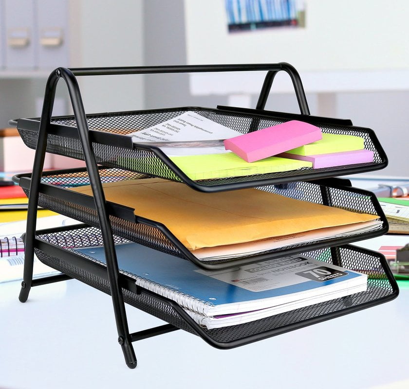 Details about   Mesh Desk Organizer 3 Tier Stackable File Letter Tray For Home Office Supplies