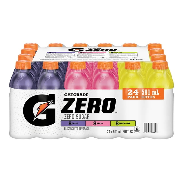 Gatorade Zero Sucre Pack Varié Boissons Électrolytiques 24 x 591 mL, Bouteilles