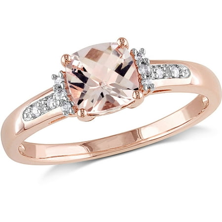 1 Carat T.G.W. Cushion-Cut Morganite and Diamond-Accent 10kt Rose Gold Cocktail Ring