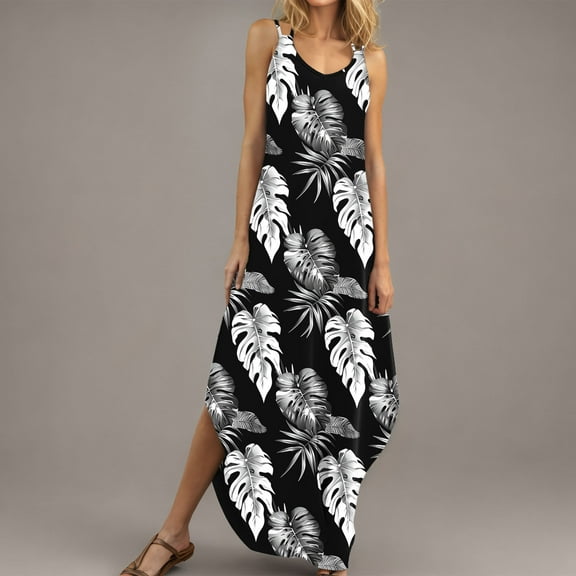 DailyTrove Women's Strappy Asymmetrical Hem Maxi Dress, Boho Outerwear for Summer Beach Vacations Casual Outings