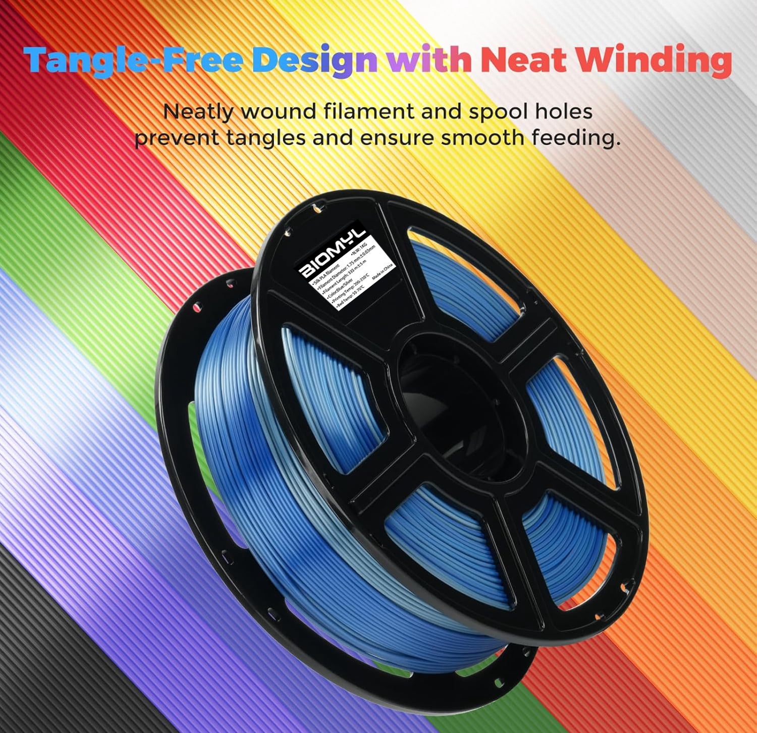 BIOMYL BIOMYL Silk Dual Color Filament, Blue to Silver Gradient, Smooth Color-Changing 3D Printer Filament 1kg (2.2lbs) Spool