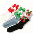 thumbnail image 4 of JZROCKER Women Cute Bowknot Christmas Fuzzy Slipper Socks Home Sleep Indoor Stockings, 4 of 21