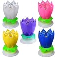 thumbnail image 1 of LAICAIW 5PCS Set Romantic Music Birthday Candle Two Layers with 14 Small Candles Musical Lotus Rotating Happy Birthday Flower Candle (White,Yellow,Purple,Pink,Blue), 1 of 4