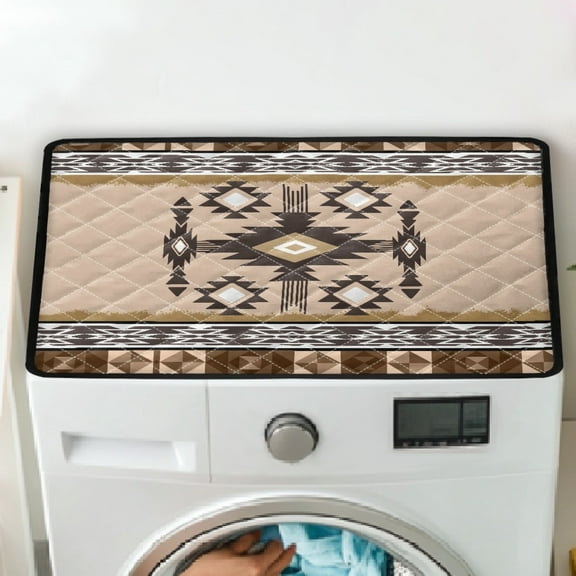 TSOVTHRID Brown Aztec Tribal Geometry Print Washing Machine Dust Cover Top Pad No-slip Washer Dryer Top Cover Washable Washer Dryer Protector Mat for Laundry Kitchen Home
