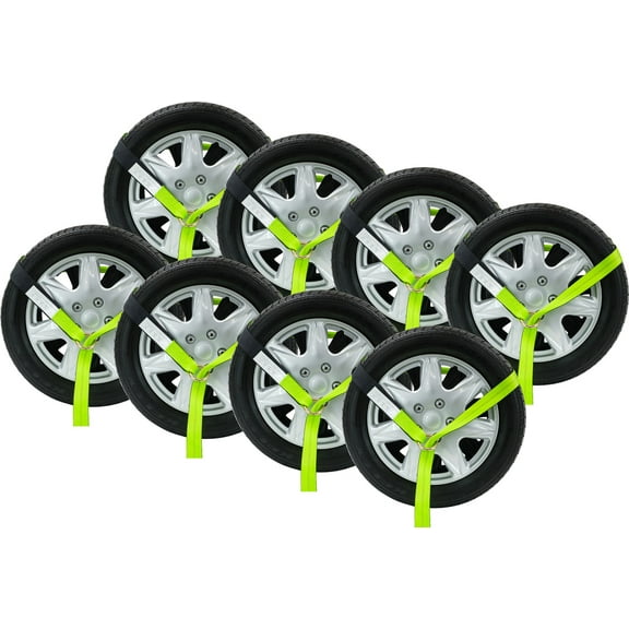 2" x 12' Winch Lasso Strap with "O" Ring Safety HI Viz Green Webbing, 12" Cordura Sleeve (8 Pack)