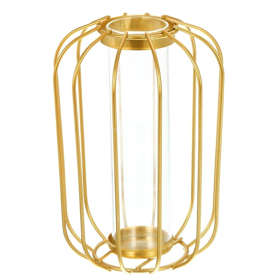 Uxcell 6.3"x3.5" Metal Rack Stand Clear Glass Flower Vase Plant Container, Gold