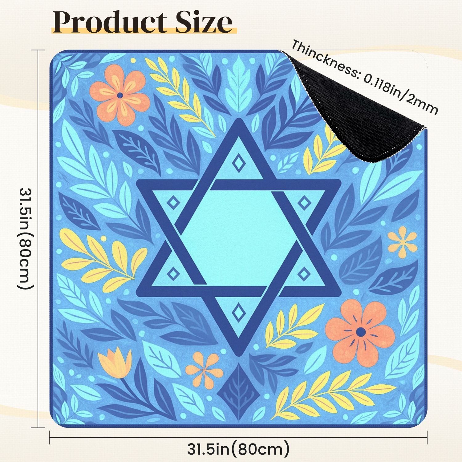 Mahjong Mat 31.5" x 31.5" Floral Design Blue Yellow Accents Anti-Slip and Noise Reduction Symmetry Design Mahjong Tiles Table Cover for Dominoes Poker Card Board and Tile Games